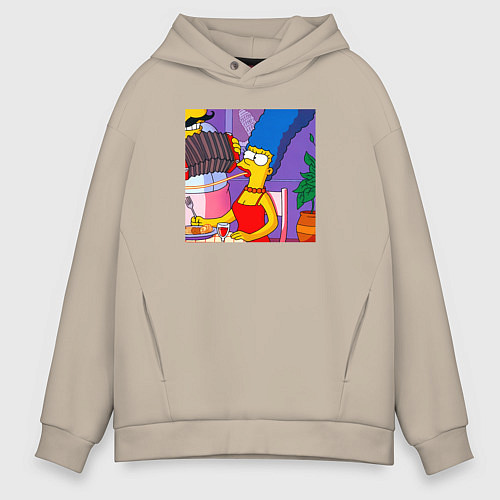 Мужское худи оверсайз Мардж Симпсон спагетти болоньезе / Миндальный – фото 1