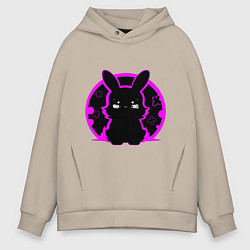 Толстовка оверсайз мужская Зайка на черном фоне, цвет: миндальный