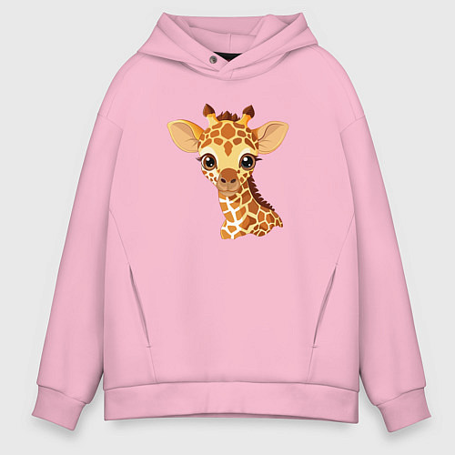 Мужское худи оверсайз Портрет жирафёнка / Светло-розовый – фото 1