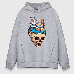 Толстовка оверсайз мужская Кораблик в черепе, цвет: меланж