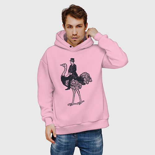 Мужское худи оверсайз Страус и джентльмен / Светло-розовый – фото 3
