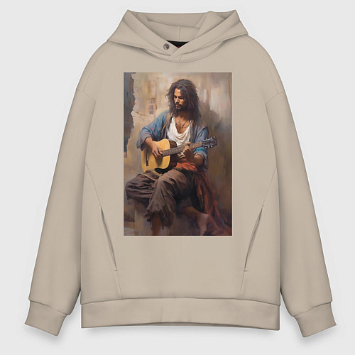 Мужское худи оверсайз Моряк гитарист / Миндальный – фото 1