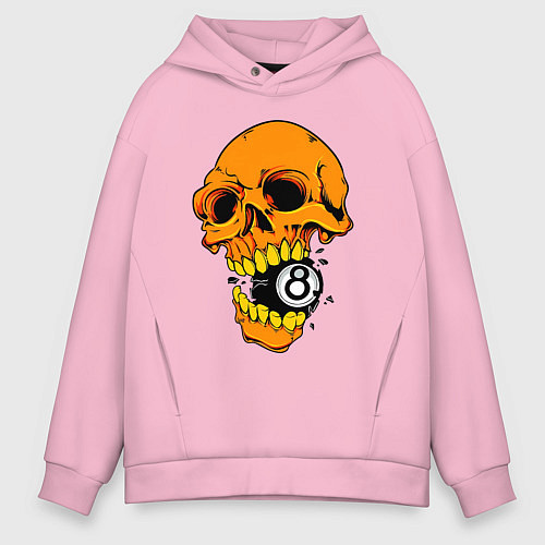 Мужское худи оверсайз Череп и бильярдный шар 8 / Светло-розовый – фото 1