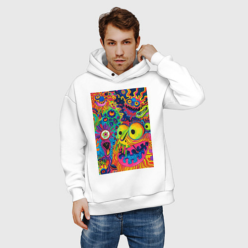 Мужское худи оверсайз Психоделические лица / Белый – фото 3