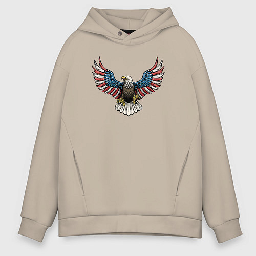 Мужское худи оверсайз Eagle - America / Миндальный – фото 1