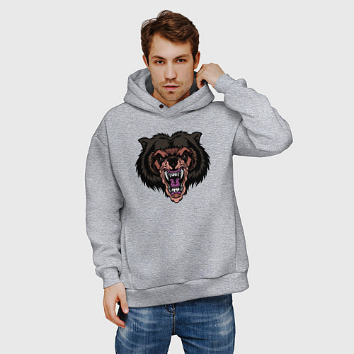 Мужское худи оверсайз Злобный бурый медведь / Меланж – фото 3