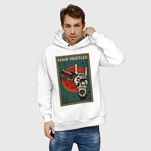 Мужское худи оверсайз Парикмахер ножницы / Белый – фото 3