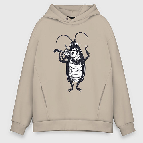 Мужское худи оверсайз Таракан скрипач / Миндальный – фото 1