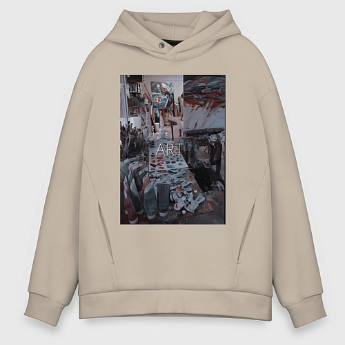 Мужское худи оверсайз Художественный творческий беспорядок / Миндальный – фото 1