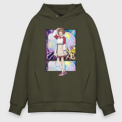 Толстовка оверсайз мужская Махиру Кодзуки - медуза не умеет плавать в ночи, цвет: хаки