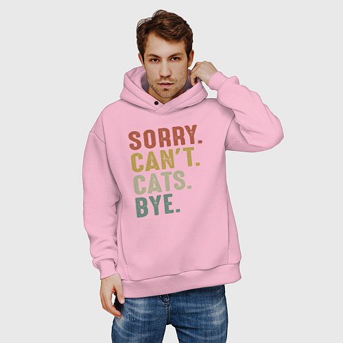 Мужское худи оверсайз Извини не могу коты пока / Светло-розовый – фото 3