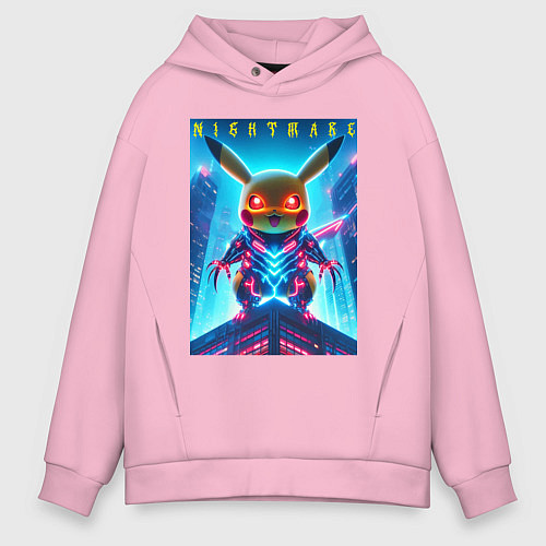 Мужское худи оверсайз Cyber Pikachu - nightmare / Светло-розовый – фото 1