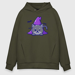 Толстовка оверсайз мужская Halloween kitty, цвет: хаки