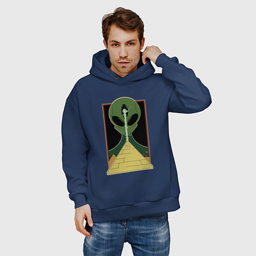 Мужское худи оверсайз Инопланетянин и пирамида / Тёмно-синий – фото 3