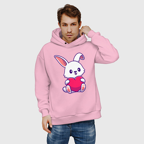 Мужское худи оверсайз Heart rabbit / Светло-розовый – фото 3