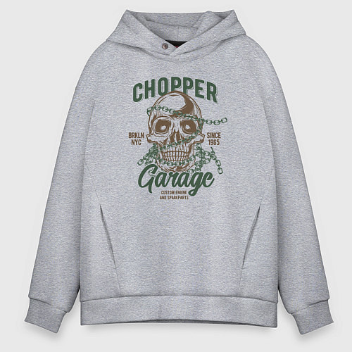 Мужское худи оверсайз Череп с цепями,Chopper garage / Меланж – фото 1