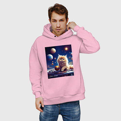 Мужское худи оверсайз Котик космос / Светло-розовый – фото 3