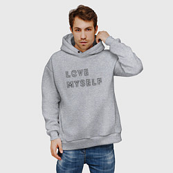 Толстовка оверсайз мужская BTS love myself надпись, цвет: меланж — фото 2