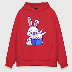 Толстовка оверсайз мужская Кролики с книжкой, цвет: красный