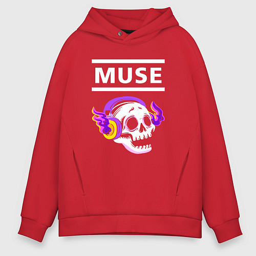 Мужское худи оверсайз Muse - неоновый череп / Красный – фото 1