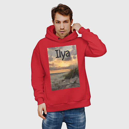 Мужское худи оверсайз Ilya закат / Красный – фото 3