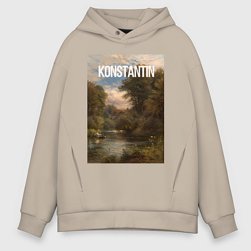 Мужское худи оверсайз Konstantin озеро в лесу / Миндальный – фото 1