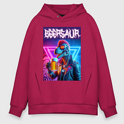 Толстовка оверсайз мужская Cyber beersaur - neon glow, цвет: маджента