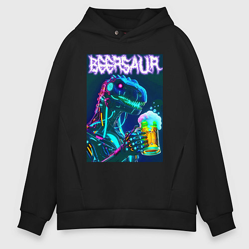 Мужское худи оверсайз Neon cyber beersaur - neon glow fantasy / Черный – фото 1