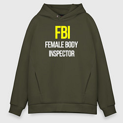 Толстовка оверсайз мужская FBI white text, цвет: хаки