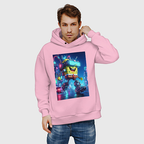 Мужское худи оверсайз Cyber Sponge Bob - neon glow fantasy / Светло-розовый – фото 3