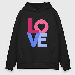 Толстовка оверсайз мужская Надпись лав с сердцем, цвет: черный