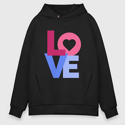 Мужское худи оверсайз Надпись лав с сердцем / Черный – фото 1