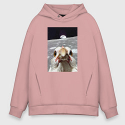 Толстовка оверсайз мужская Курица селфи на луне, цвет: пыльно-розовый