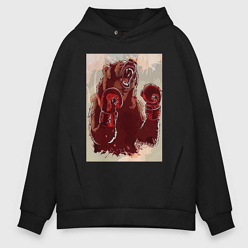 Мужское худи оверсайз Медведь боксер / Черный – фото 1