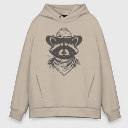 Толстовка оверсайз мужская Енот ковбой, цвет: миндальный
