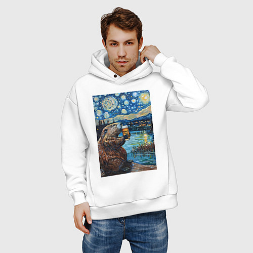 Мужское худи оверсайз Бобр курва польский / Белый – фото 3