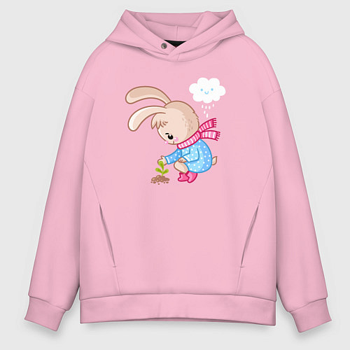 Мужское худи оверсайз Зайка посадил цветок / Светло-розовый – фото 1