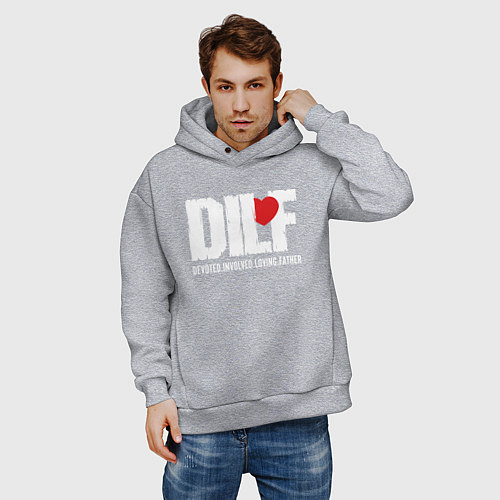 Мужское худи оверсайз Devoted involved loving father - DILF / Меланж – фото 3