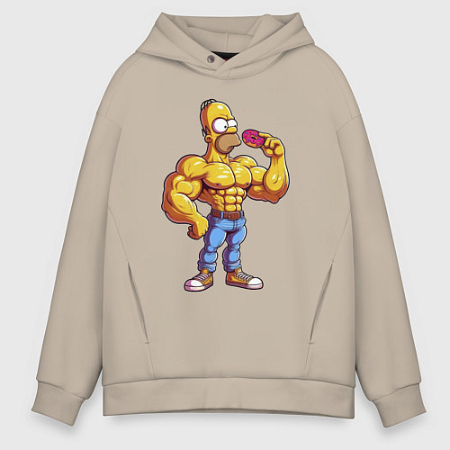 Мужское худи оверсайз Гомер культурист / Миндальный – фото 1