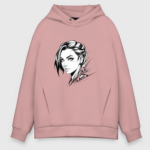 Мужское худи оверсайз Девушка эмо / Пыльно-розовый – фото 1