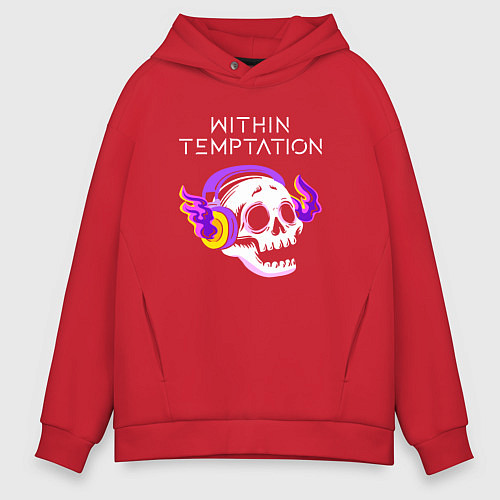 Мужское худи оверсайз Within Temptation - неоновый череп / Красный – фото 1