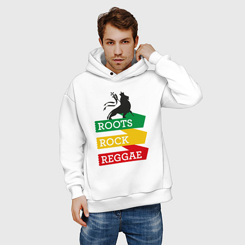 Мужское худи оверсайз Корни регги / Белый – фото 3
