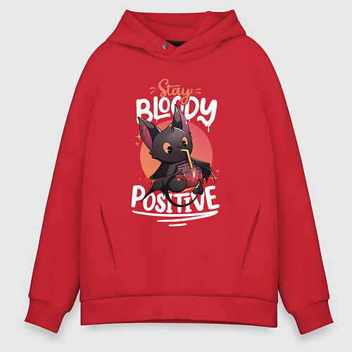 Мужское худи оверсайз Позитивная летучая мышка / Красный – фото 1