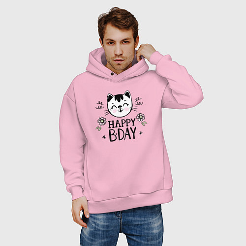 Мужское худи оверсайз Счастливого дня рождения / Светло-розовый – фото 3