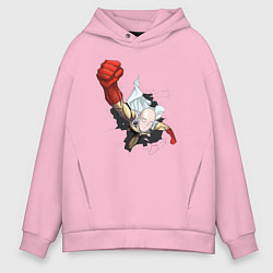 Толстовка оверсайз мужская Ванпанчмен Сайтама удар, цвет: светло-розовый