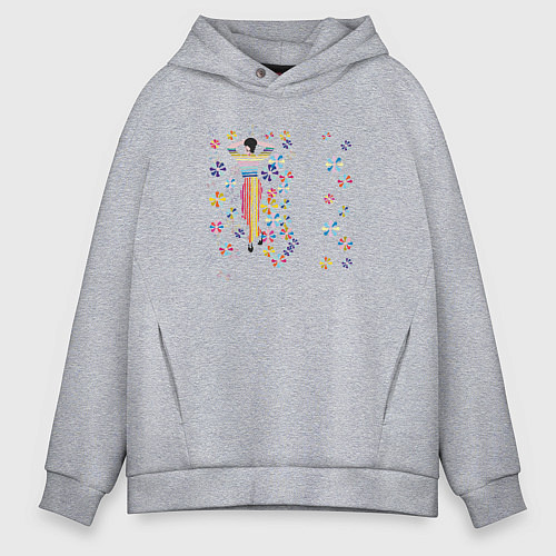 Мужское худи оверсайз Девушка в цветах / Меланж – фото 1