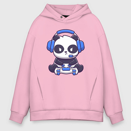Мужское худи оверсайз Панда с джойстиком / Светло-розовый – фото 1