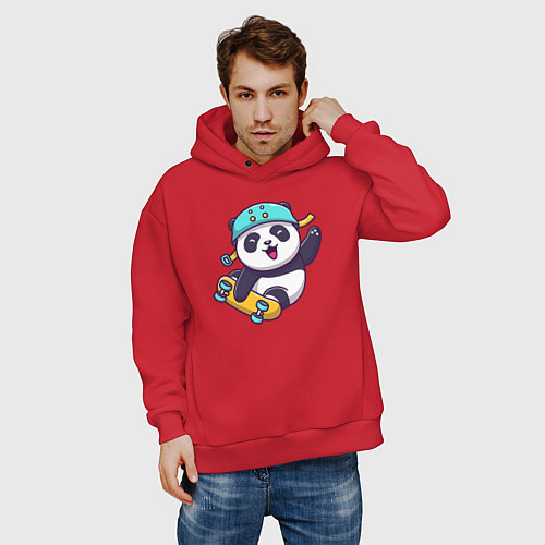 Мужское худи оверсайз Skater panda / Красный – фото 3