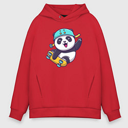 Толстовка оверсайз мужская Skater panda, цвет: красный