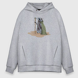 Толстовка оверсайз мужская Енот с посохом, цвет: меланж